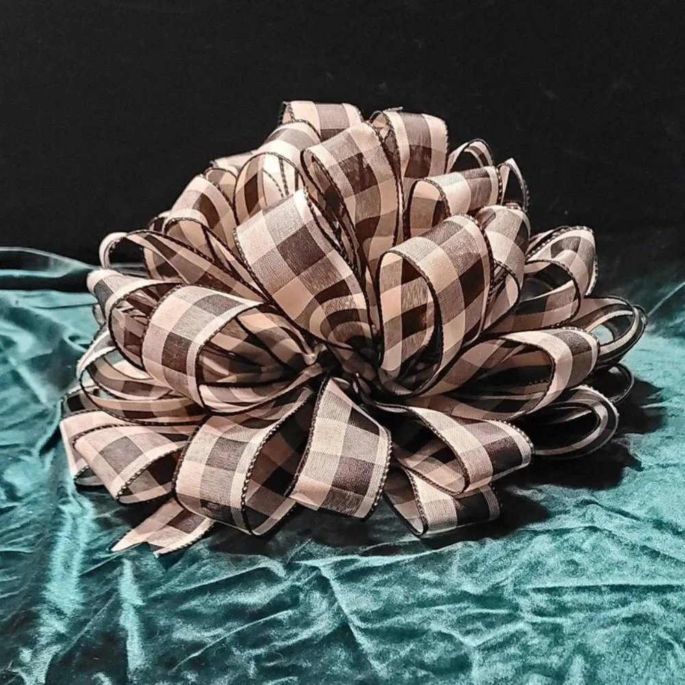 Christmas Tree‎ Bow Topper, Black and Beige Plaid Tree Topper Bow, Christmas
